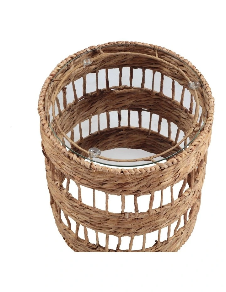 Heather Side Table Bedside Round Glass Top Woven image 4