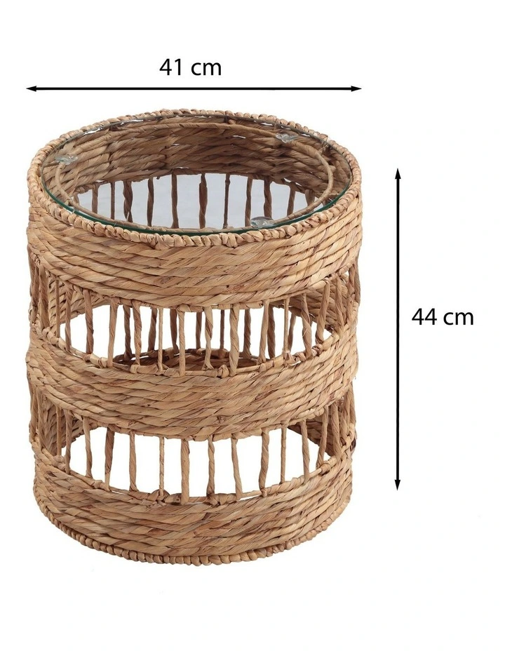 Heather Side Table Bedside Round Glass Top Woven image 6