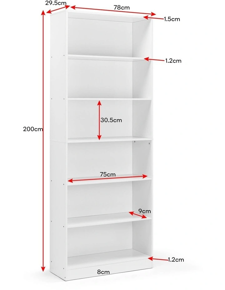 Belle Bookshelf Display Cabinet 6 Tier Bookcase Storage Display Shelf 78cm White image 7