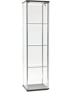 West Glass Display 4 Tier Cabinet Trophy Display Storage Shelf 1 Door Lock LED lights Black