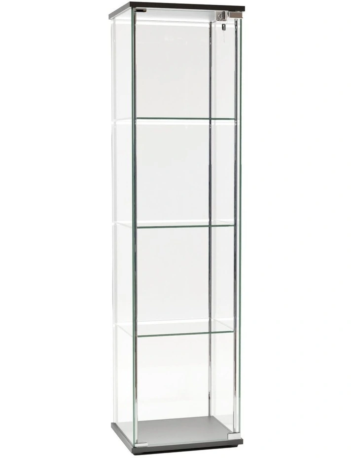 West Glass Display 4 Tier Cabinet Trophy Display Storage Shelf 1 Door Lock LED lights Black image 1