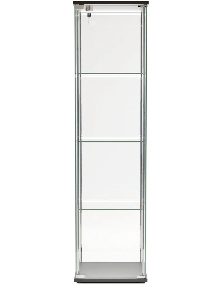 West Glass Display 4 Tier Cabinet Trophy Display Storage Shelf 1 Door Lock LED lights Black image 4