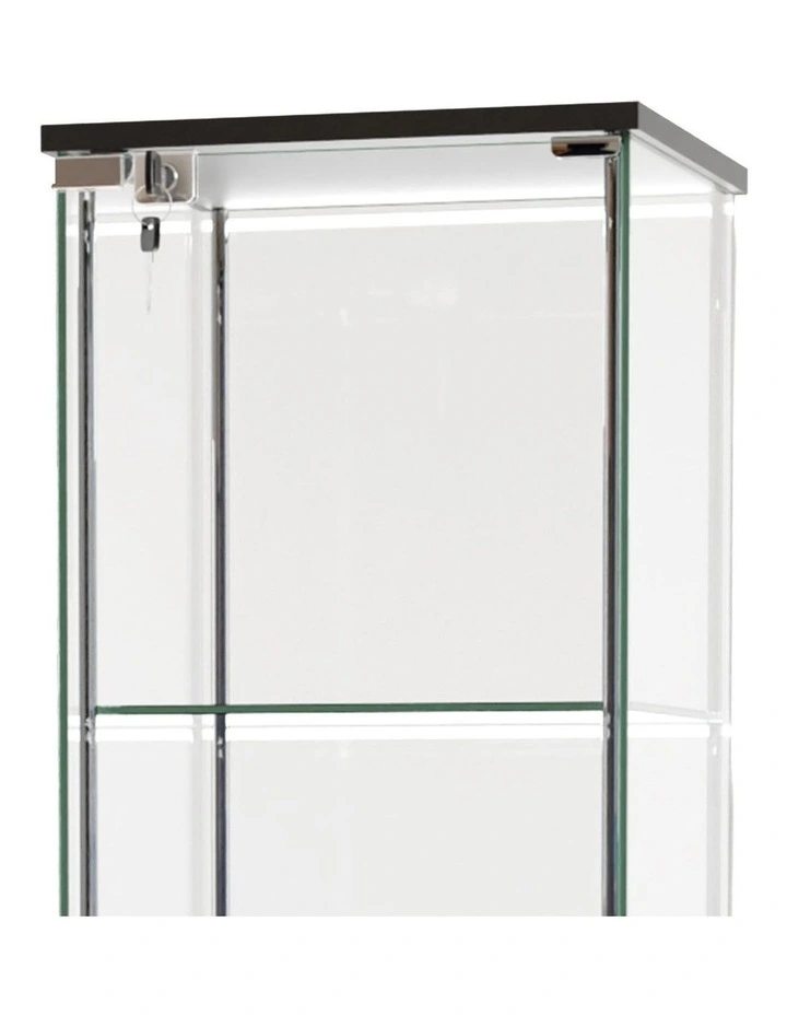 West Glass Display 4 Tier Cabinet Trophy Display Storage Shelf 1 Door Lock LED lights Black image 5