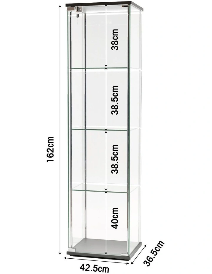 West Glass Display 4 Tier Cabinet Trophy Display Storage Shelf 1 Door Lock LED lights Black image 7