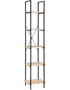 Hadley Bookshelf Display Shelf 40cmW 5 Tier Industrial Black and Oak