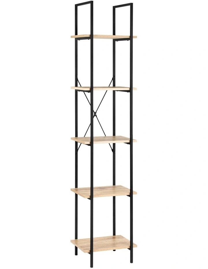 Hadley Bookshelf Display Shelf 40cmW 5 Tier Industrial Black and Oak image 1