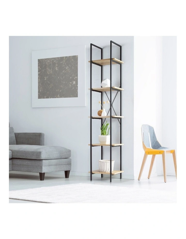 Hadley Bookshelf Display Shelf 40cmW 5 Tier Industrial Black and Oak image 3