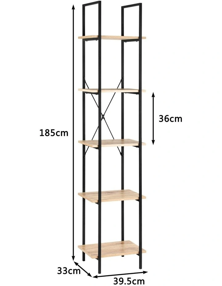 Hadley Bookshelf Display Shelf 40cmW 5 Tier Industrial Black and Oak image 7