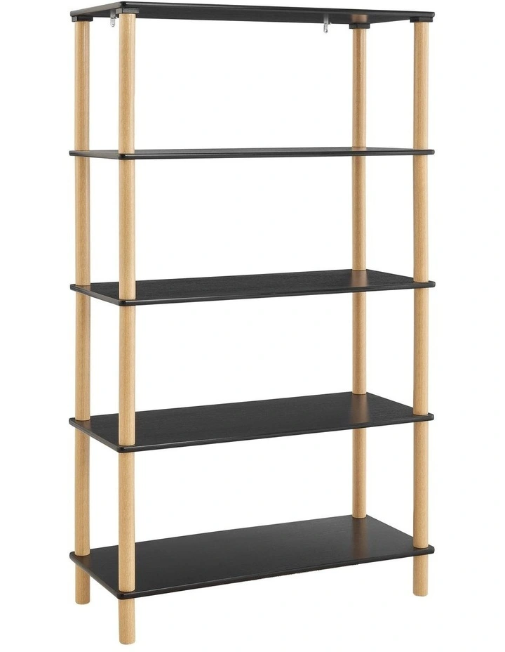 Seth Open Shelf Unit Shelving Display Rectangular 5 Levels Black and Oak image 1