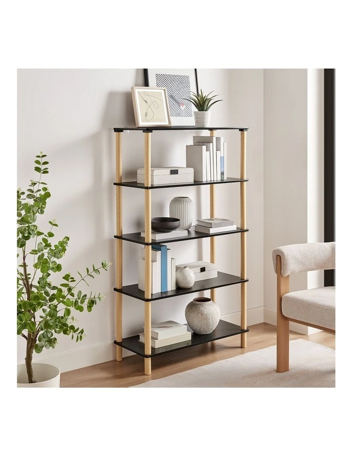 Seth Open Shelf Unit Shelving Display Rectangular 5 Levels Black and Oak image 3
