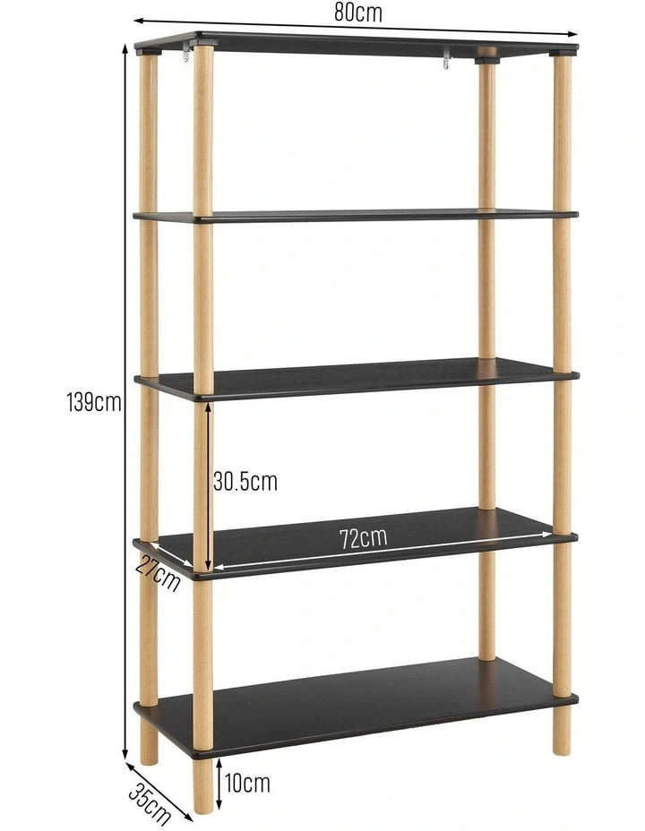 Seth Open Shelf Unit Shelving Display Rectangular 5 Levels Black and Oak image 7