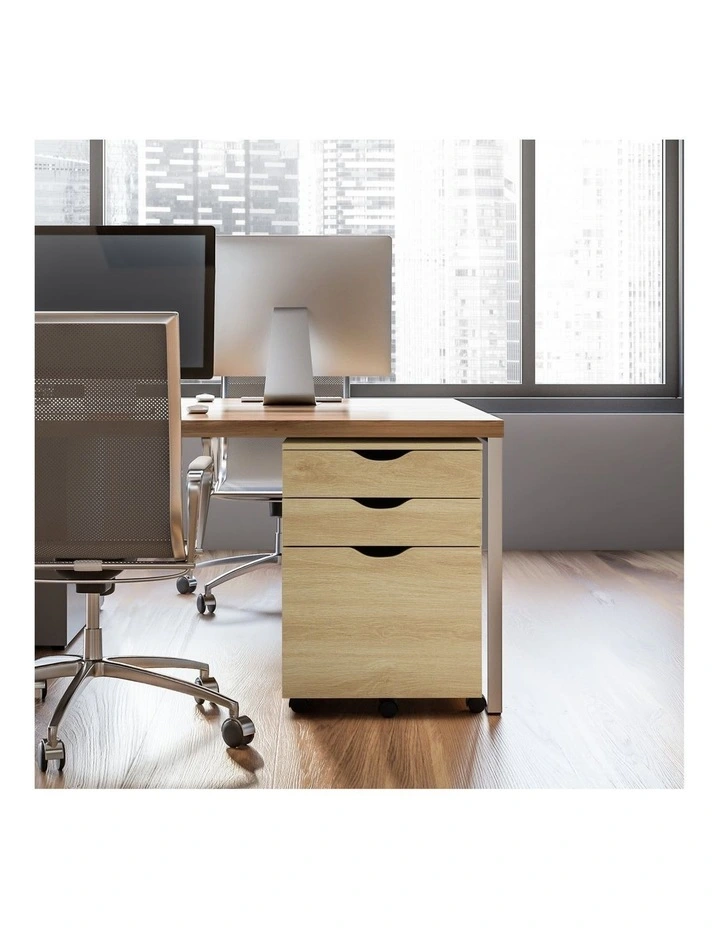 Belle Filing Cabinet Storage 3 Drawers Home Office Mobile Pedestal Oak image 2