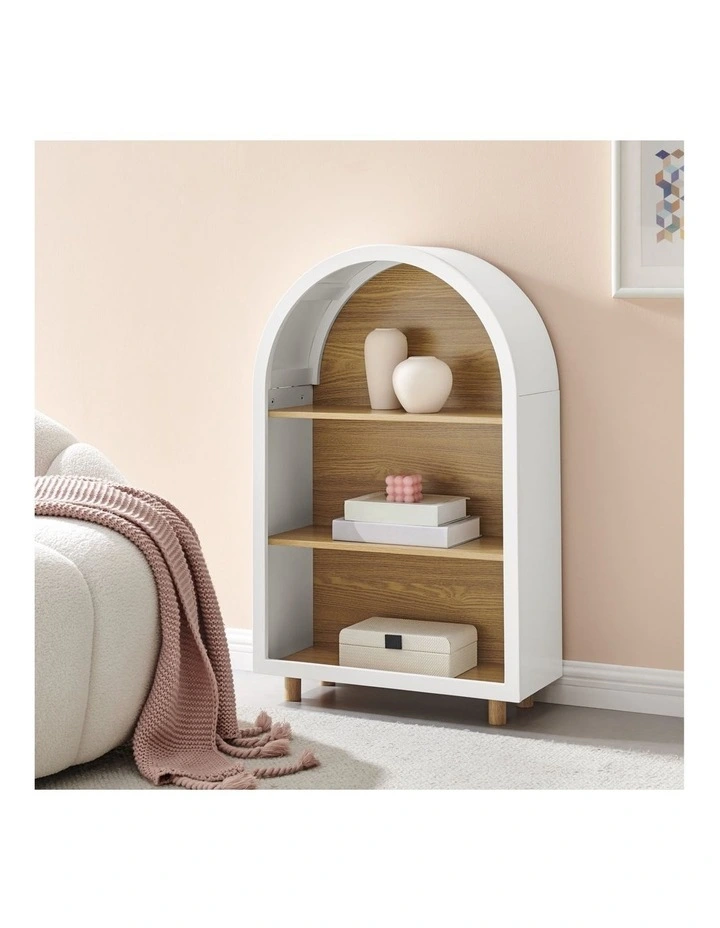 Luna Arched Bookcase Bookshelf 3 Levels Oak and White image 3