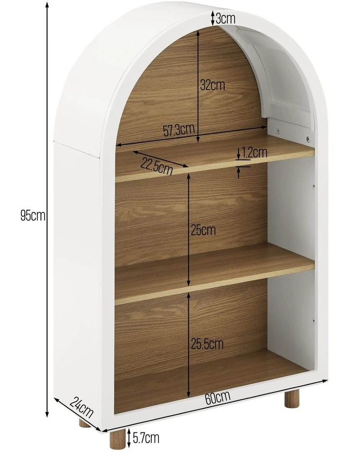 Luna Arched Bookcase Bookshelf 3 Levels Oak and White image 7