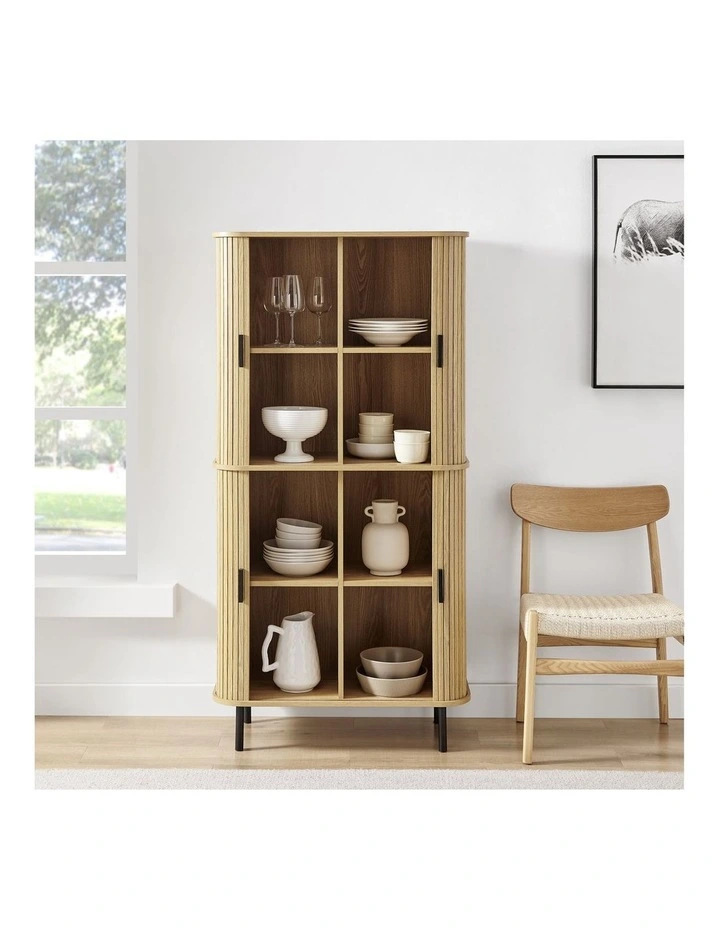 Kayla Tall Storage Display Cabinet 4 Doors Oak image 3