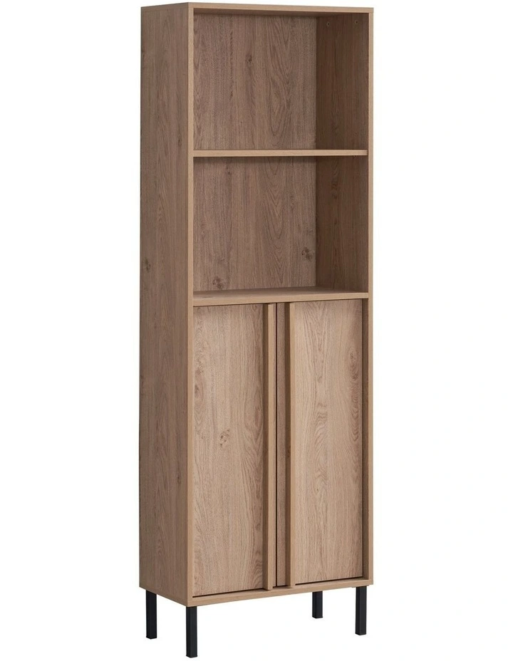 Effie Tall Storage Shelving Unit 2 Doors Oak image 1
