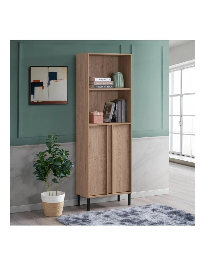 Effie Tall Storage Shelving Unit 2 Doors Oak image 3