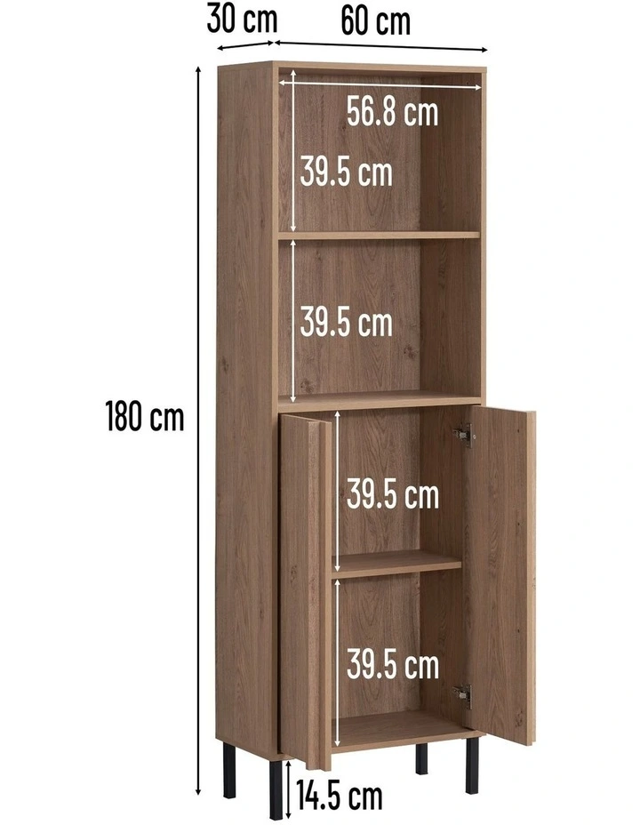 Effie Tall Storage Shelving Unit 2 Doors Oak image 7