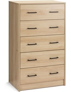 Griffin Chest 5 Drawers Tallboy Storage Dresser Storage Cabinet Oak