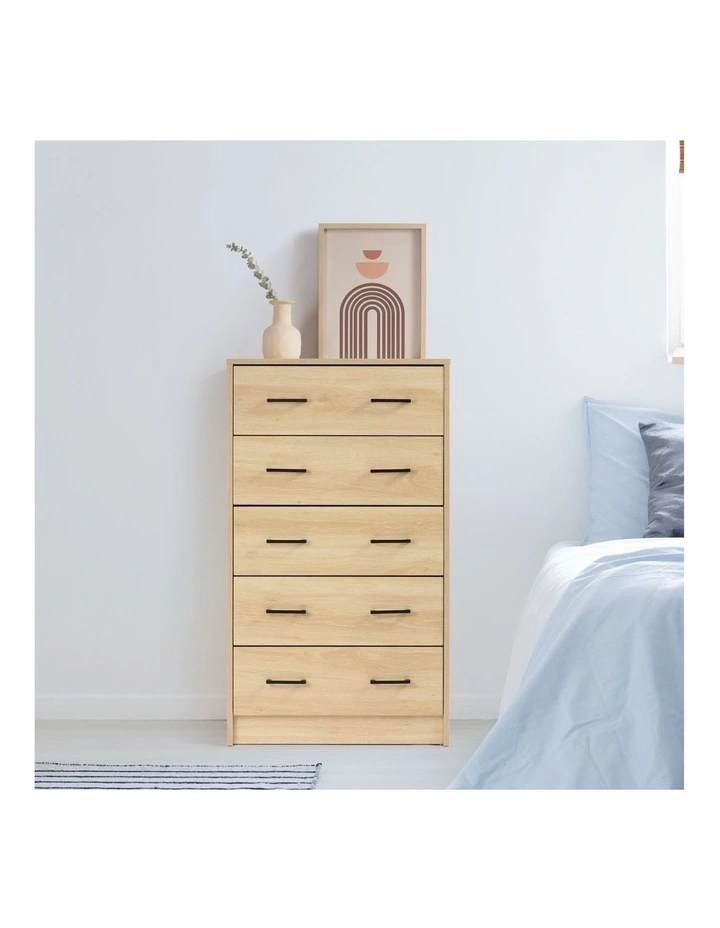 Griffin Chest 5 Drawers Tallboy Storage Dresser Storage Cabinet Oak image 3