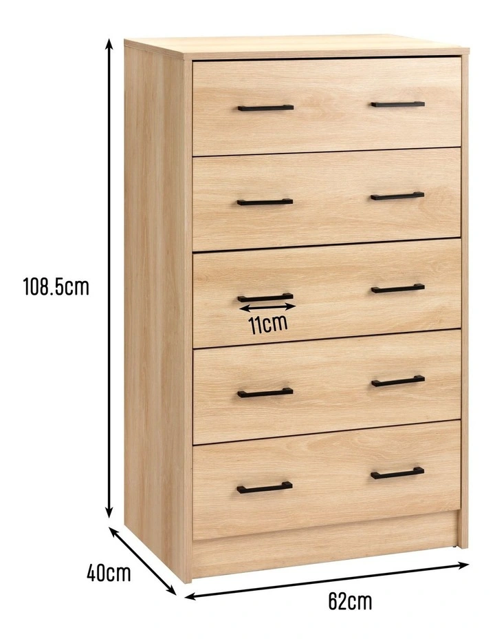 Griffin Chest 5 Drawers Tallboy Storage Dresser Storage Cabinet Oak image 6