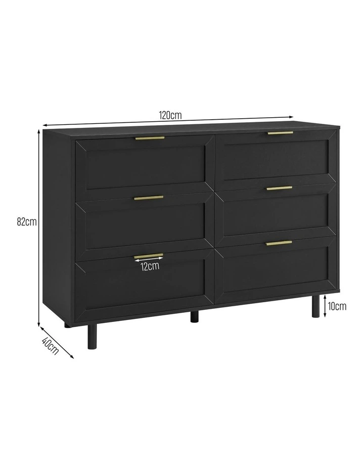 Quincy Tallboy Dresser Chest 6 Drawers Black image 6