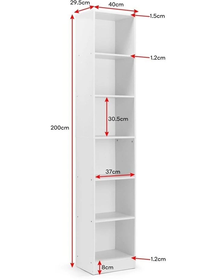Belle Bookshelf 6 Tier Bookcase Shelving Unit 40cm White image 7
