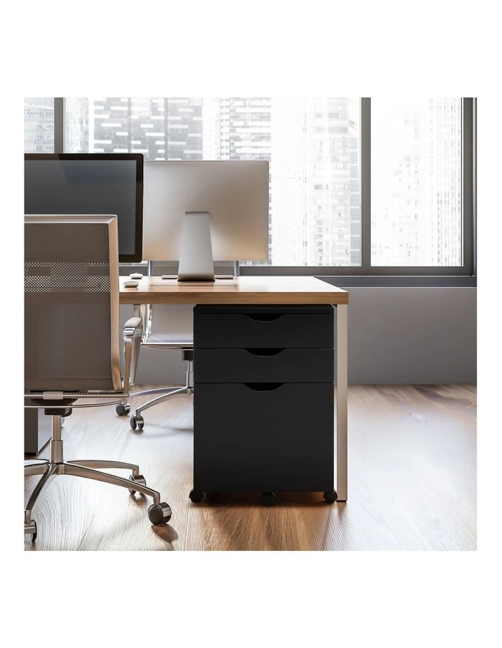 Belle Filing Cabinet Storage 3 Drawers Home Office Mobile Pedestal Black image 2