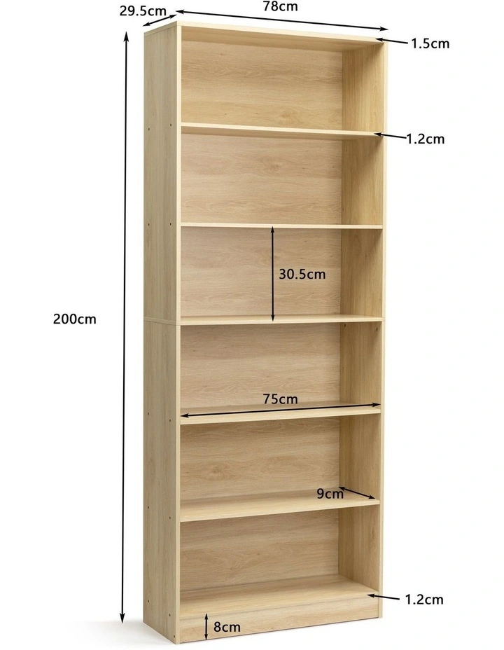Belle Bookshelf Display Cabinet 6 Tier Bookcase Storage Display Shelf 78cm Oak image 7
