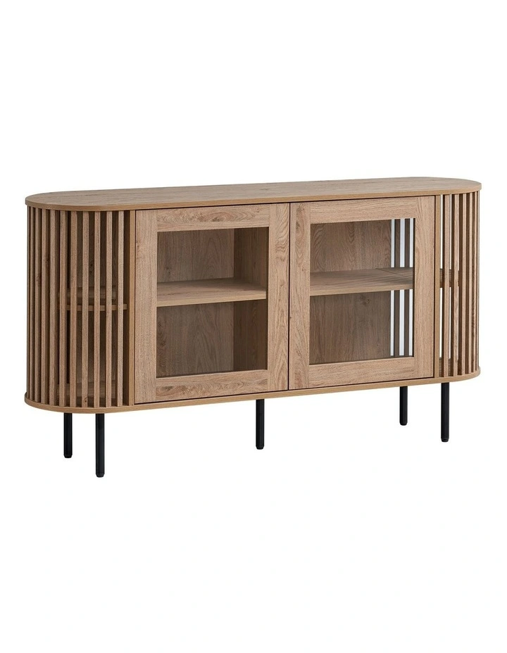 Lenora Buffet Unit Sideboard Credenza Cabinet 148cm 2 Doors Slat Oak image 1