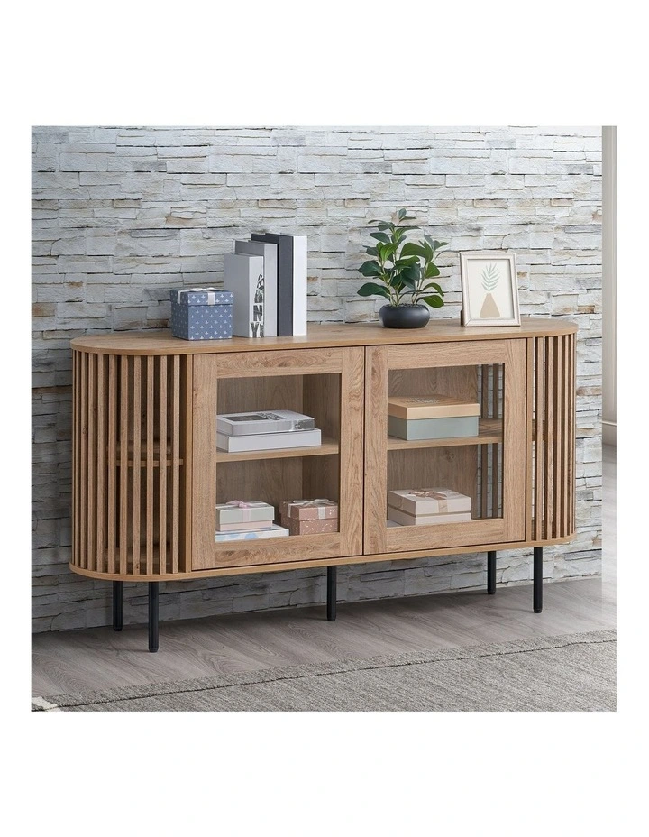 Lenora Buffet Unit Sideboard Credenza Cabinet 148cm 2 Doors Slat Oak image 3