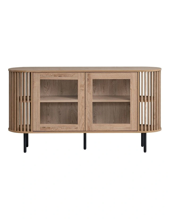 Lenora Buffet Unit Sideboard Credenza Cabinet 148cm 2 Doors Slat Oak image 4