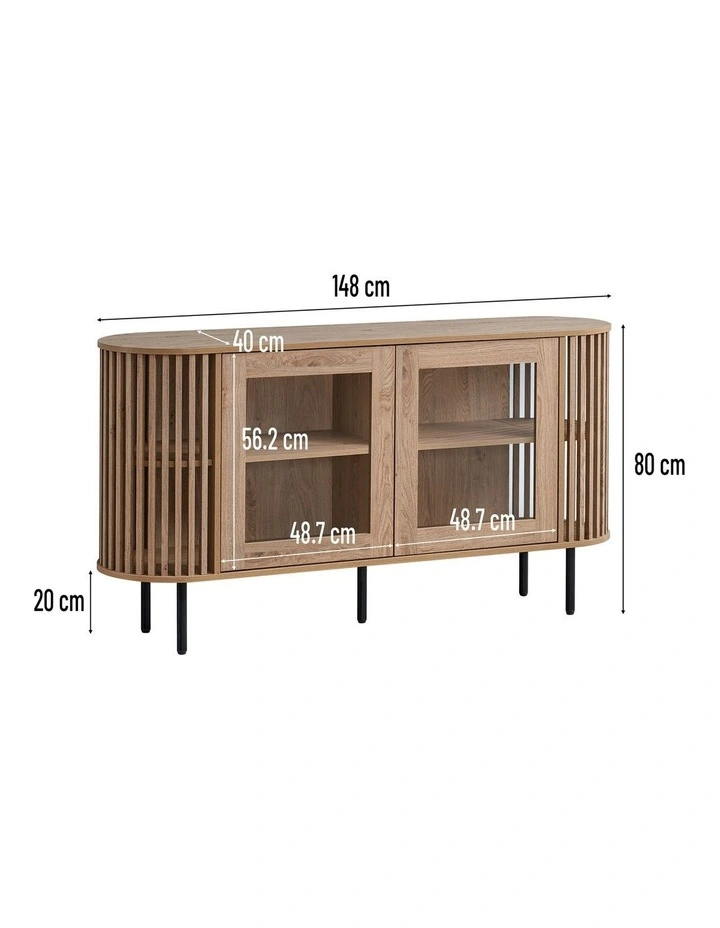 Lenora Buffet Unit Sideboard Credenza Cabinet 148cm 2 Doors Slat Oak image 7