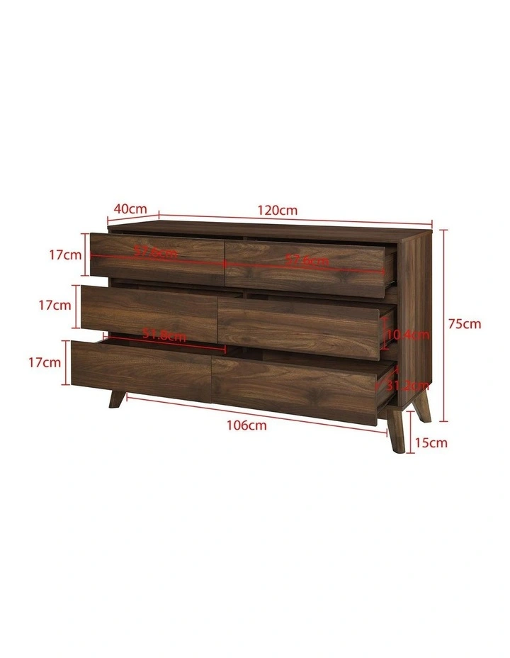 Ariah Chest 6 Drawers Lowboy Dresser Walnut image 7
