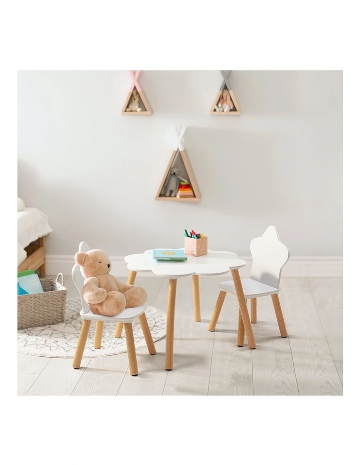 Cloud Kids Table and 2 Chairs Set Star and Cloud Play Set White image 2