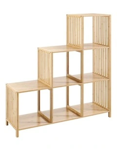 Nicolette Open Shelf Bookshelf Display Unit 3 Step Bamboo