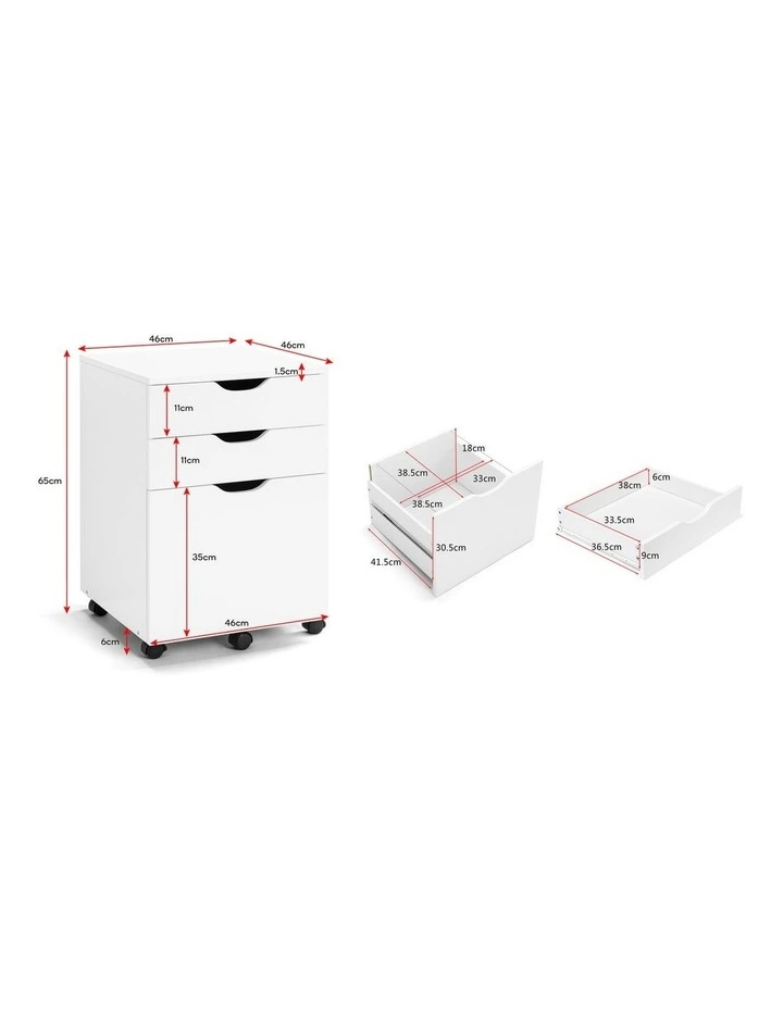 Belle Filing Cabinet Storage 3 Drawers Home Office Mobile Pedestal White image 6