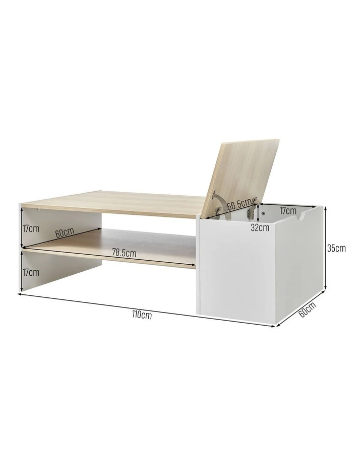 Klea Coffee Table with Storage Oak and White image 7