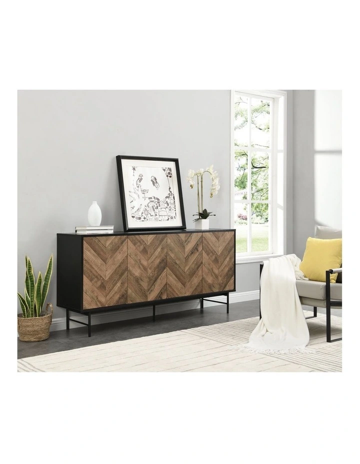 Verona Buffet Sideboard Industrial Storage Cupboard 4 Doors Black image 3
