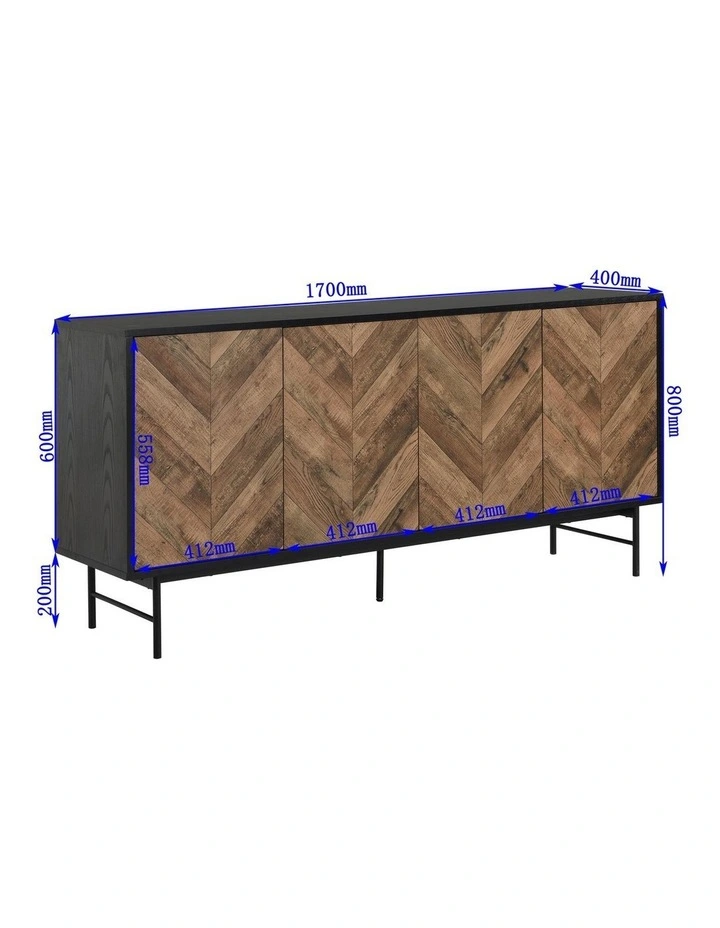 Verona Buffet Sideboard Industrial Storage Cupboard 4 Doors Black image 7