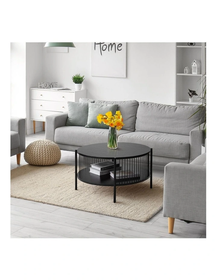 Avayah Round Coffee Table with Shelf 74W X 41H Black image 2