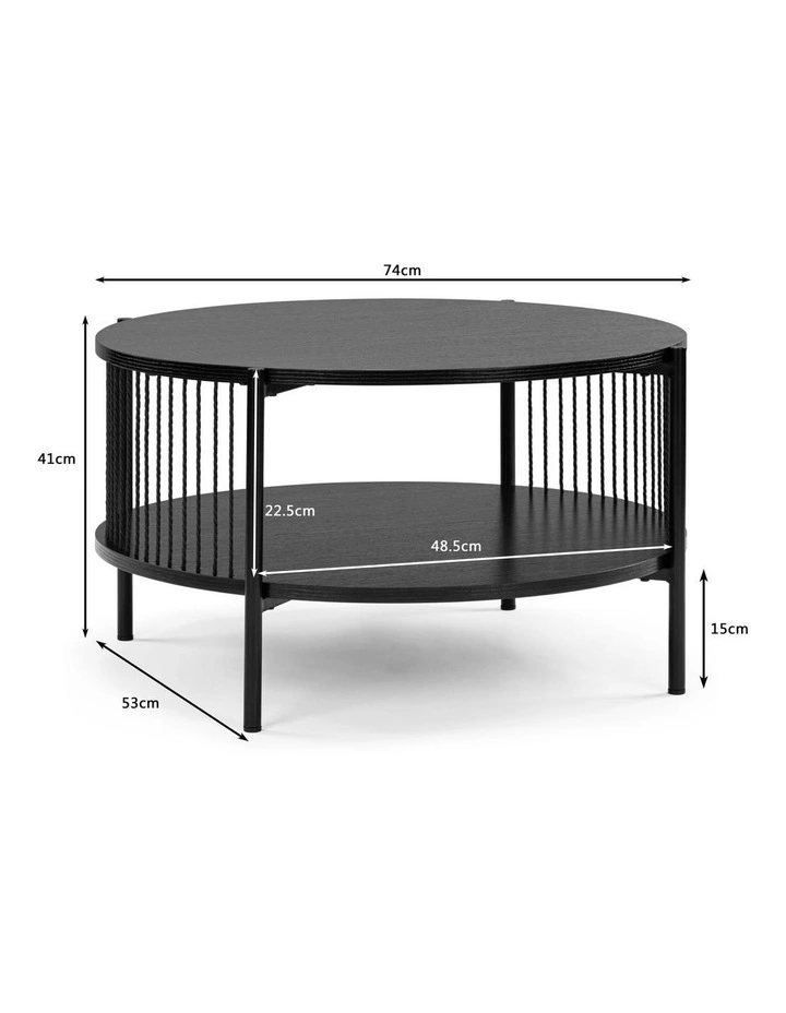 Avayah Round Coffee Table with Shelf 74W X 41H Black image 7