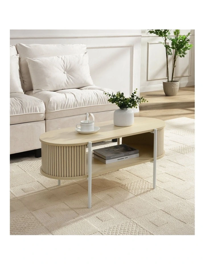 Mia Coffee Table Oval Light Oak and White image 2