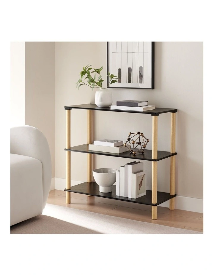 Seth Open Shelf Unit Shelving Display Rectangular 3 Levels Black and Oak image 3