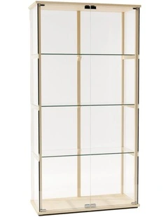 East Glass Display 4 Tier Cabinet Trophy Display Storage Shelf 2 Door Beech