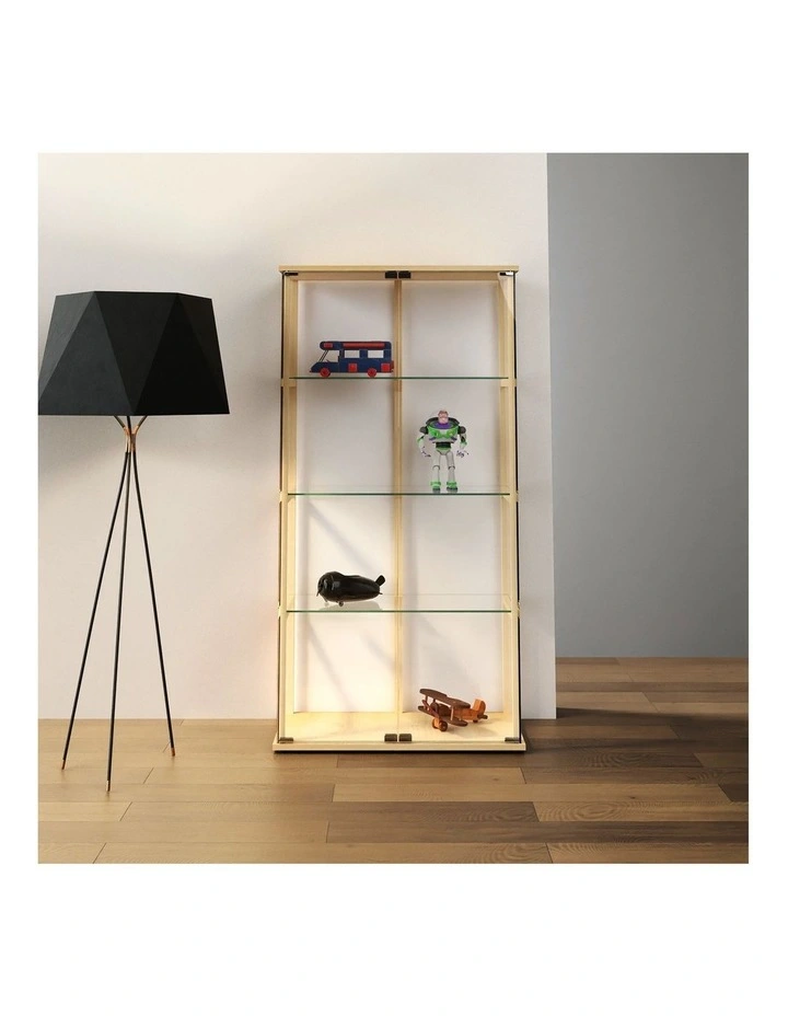 East Glass Display 4 Tier Cabinet Trophy Display Storage Shelf 2 Door Beech image 3
