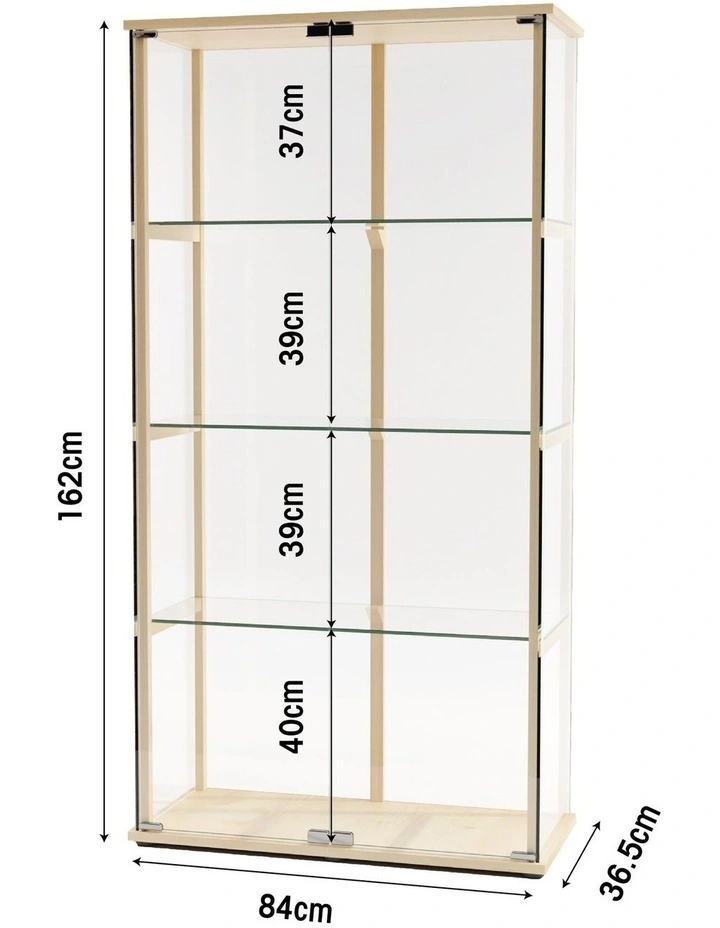 East Glass Display 4 Tier Cabinet Trophy Display Storage Shelf 2 Door Beech image 7