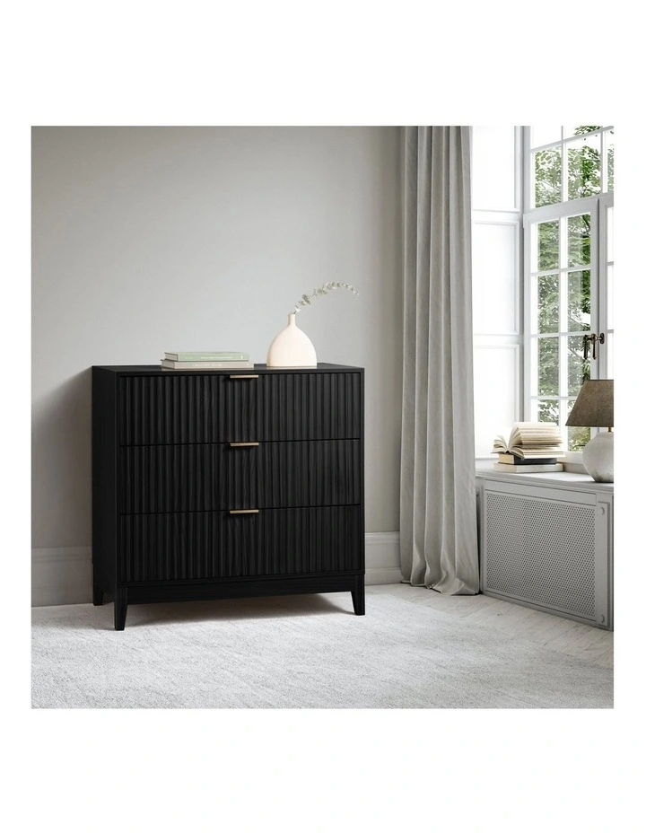 Adoria Chest 3 Drawer Storage Lowboy Dresser Black image 3