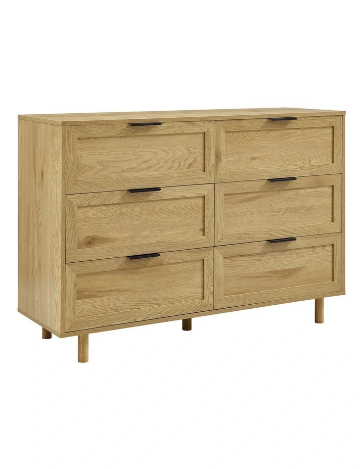 Quincy Tallboy Dresser Chest 6 Drawers Oak image 1