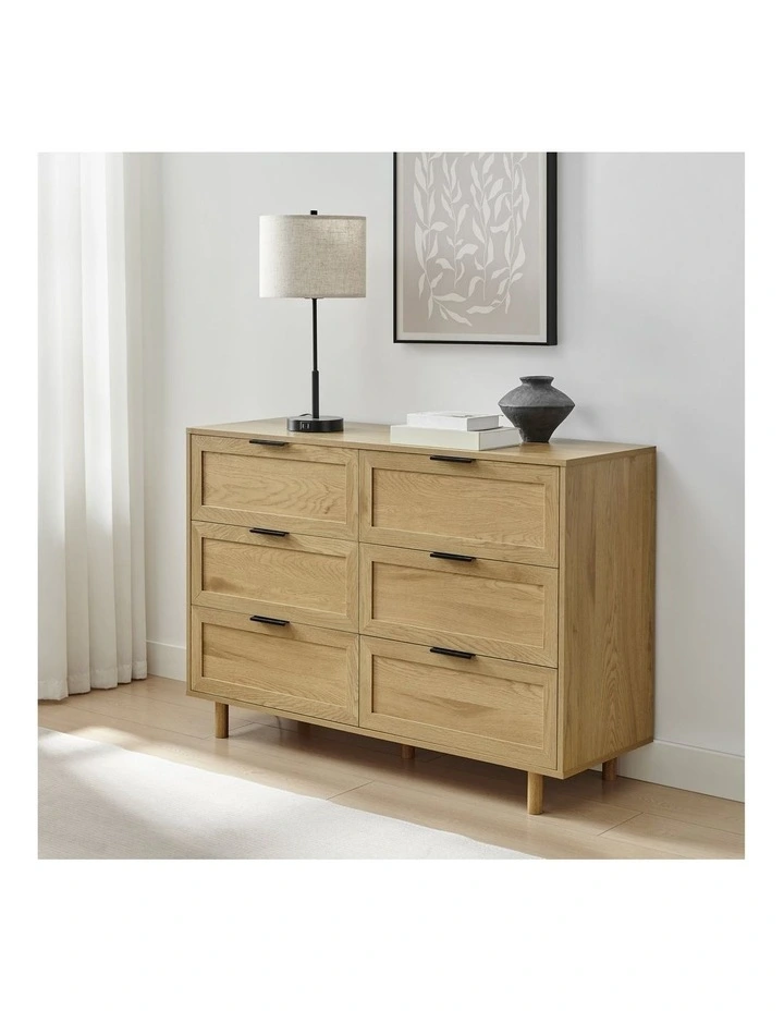 Quincy Tallboy Dresser Chest 6 Drawers Oak image 3